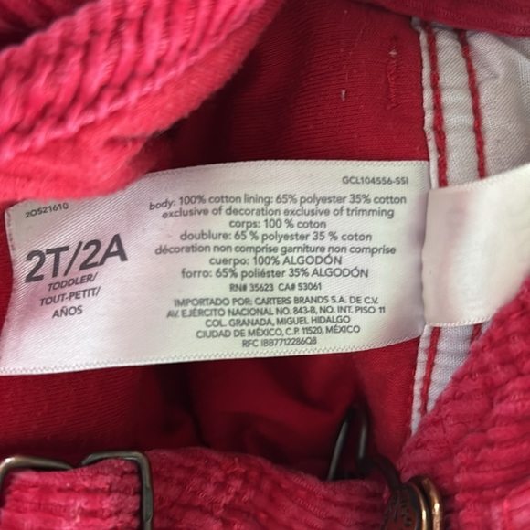 Oshkosh B’gosh 2T Toddler Red Corduroy Overalls - Picture 5 of 5